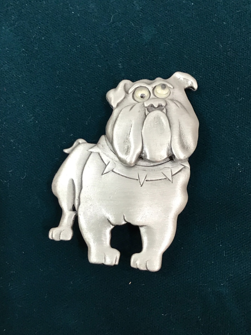 Vintage JJ signed matte Silver pewter Bulldog Dog pin brooch